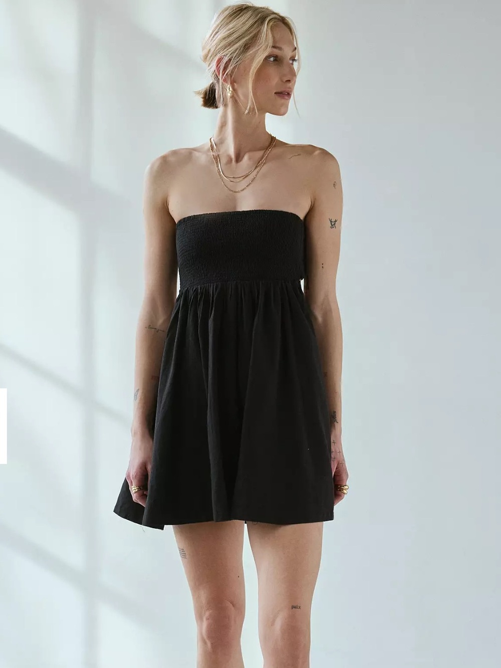 Urban Outfitters Black Strapless Smocked Mini Dress